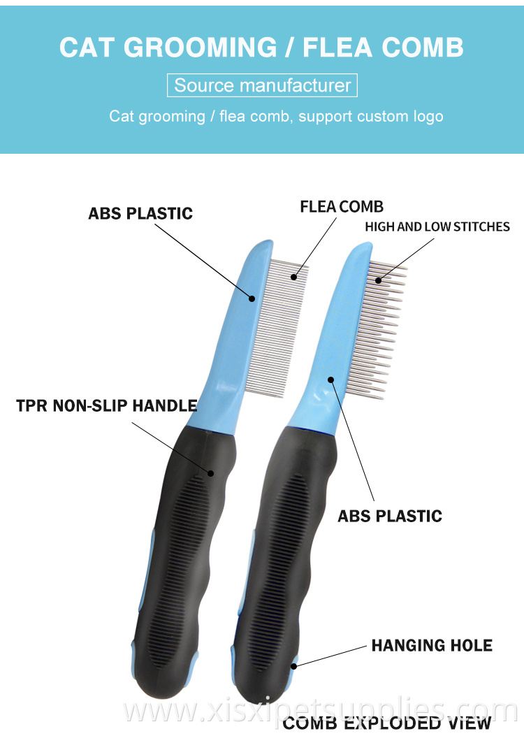 Factory Manufacture Wholesale Two Style Rubber Non-slip Handle Pet Cat Dog Flea Comb